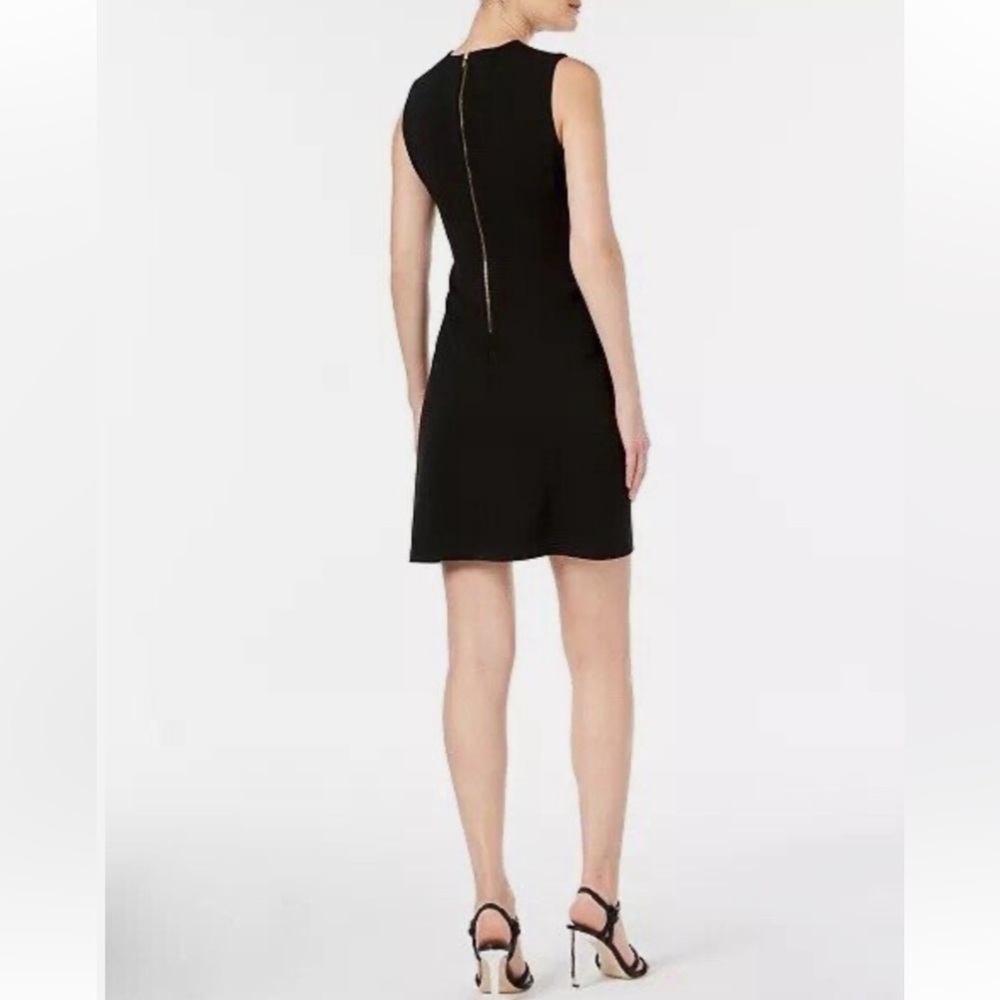 EUC CALVIN KLEIN V-Neck Gold O-Ring mini Black Dress - Picture 2 of 9